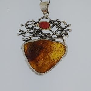 Sterling Silver One of a Kind Amber Necklace
